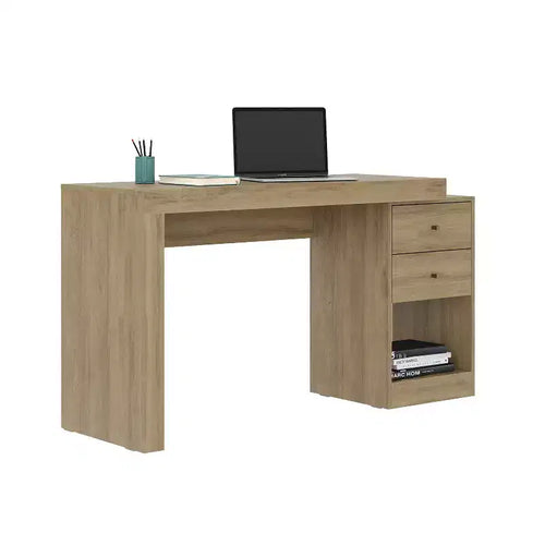 Okak 47.5IN Modern Expandable Home Office Desk, Computer Desk with 2 Drawers and 1 Shelf, Writing Desk for Reading Room, Study
