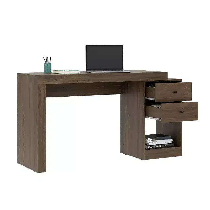 Scrivania moderna Okak 47.5IN espandibile per ufficio/casa, scrivania per computer con 2 cassetti e 1 ripiano, scrivania da scrittura per sala lettura, studio
