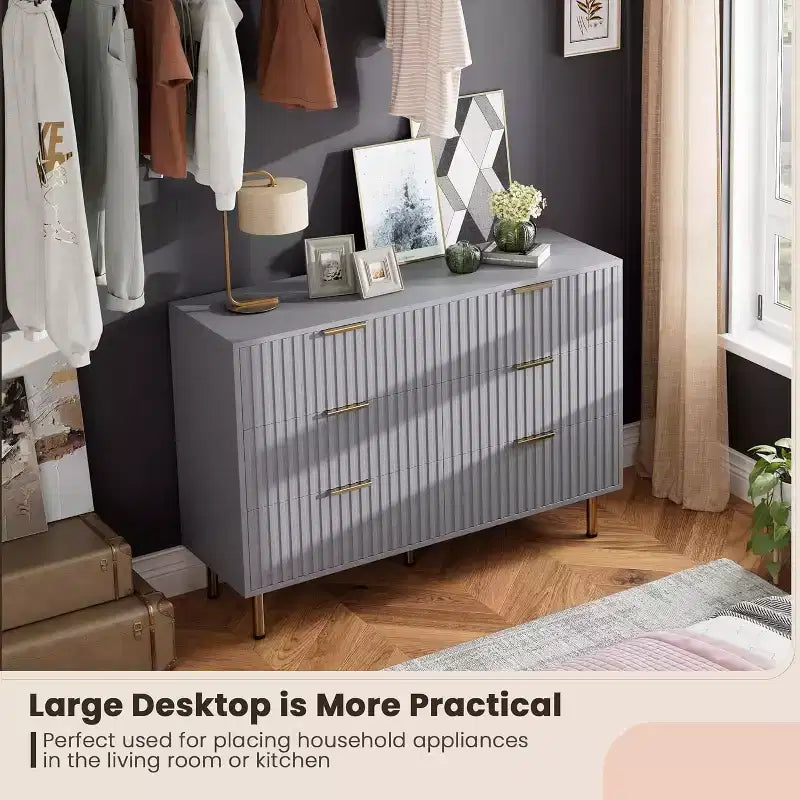 Comò a 6 cassetti, comò moderno da camera in legno con cassetti portaoggetti, mobile TV in stile rustico per soggiorno, camera da letto, corridoio