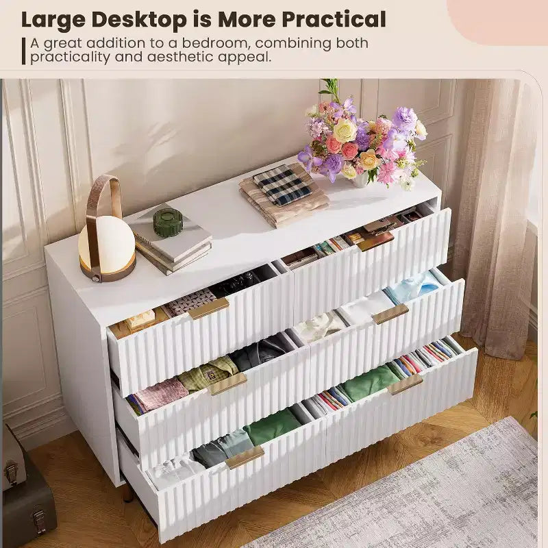 Comò a 6 cassetti, comò moderno da camera in legno con cassetti portaoggetti, mobile TV in stile rustico per soggiorno, camera da letto, corridoio