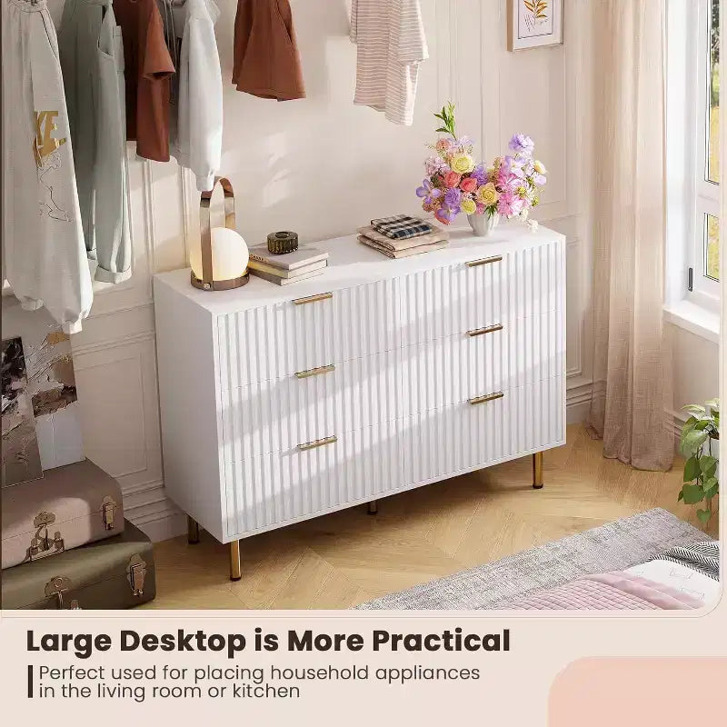 Comò a 6 cassetti, comò moderno da camera in legno con cassetti portaoggetti, mobile TV in stile rustico per soggiorno, camera da letto, corridoio