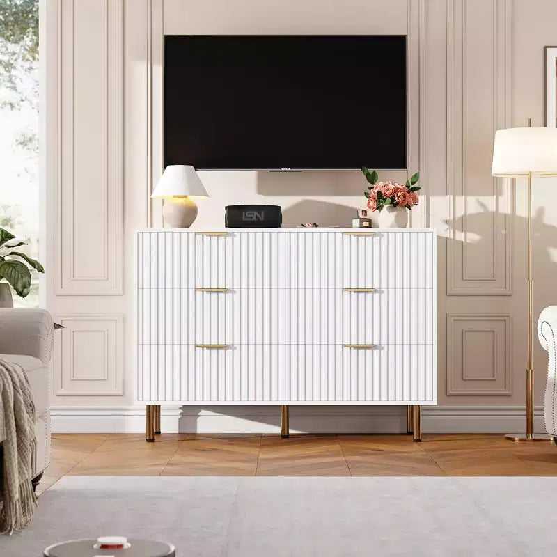 Comò a 6 cassetti, comò moderno da camera in legno con cassetti portaoggetti, mobile TV in stile rustico per soggiorno, camera da letto, corridoio