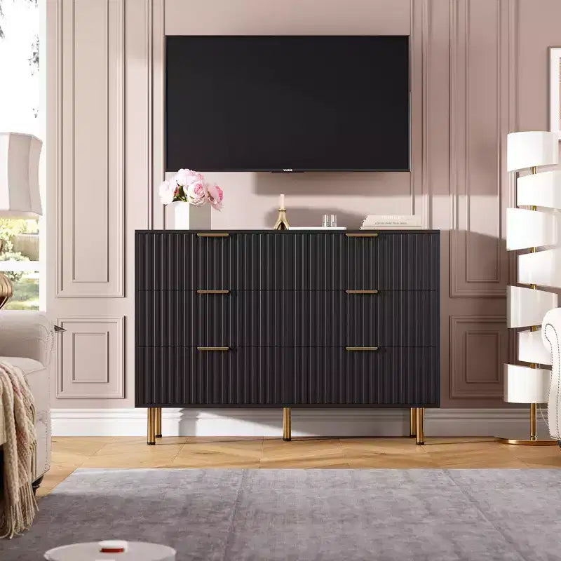 Comò a 6 cassetti, comò moderno da camera in legno con cassetti portaoggetti, mobile TV in stile rustico per soggiorno, camera da letto, corridoio