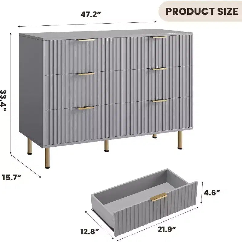 Comò a 6 cassetti, comò moderno da camera in legno con cassetti portaoggetti, mobile TV in stile rustico per soggiorno, camera da letto, corridoio