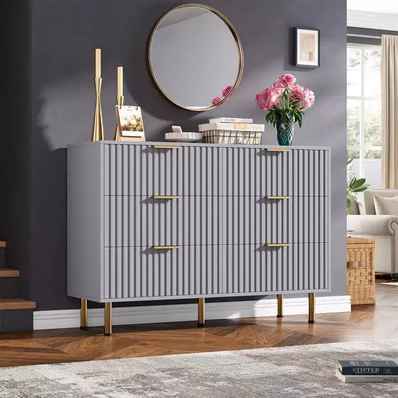 Comò a 6 cassetti, comò moderno da camera in legno con cassetti portaoggetti, mobile TV in stile rustico per soggiorno, camera da letto, corridoio