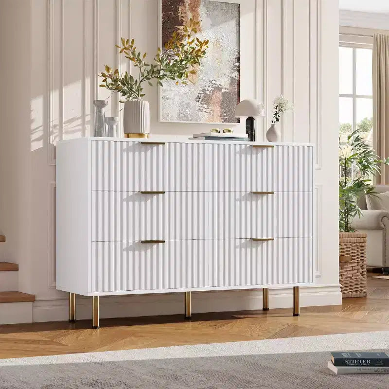 Comò a 6 cassetti, comò moderno da camera in legno con cassetti portaoggetti, mobile TV in stile rustico per soggiorno, camera da letto, corridoio