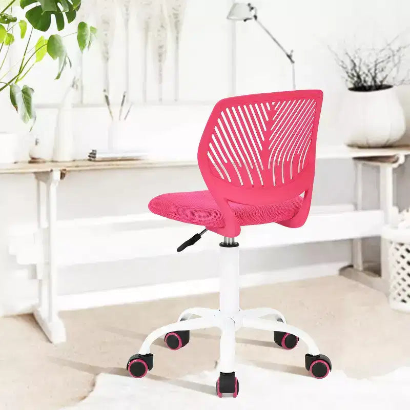 Sedia da scrivania FurnitureR senza braccioli, carina, ergonomica, piccola, girevole, regolabile, leggera, con ruote, rosa acceso
