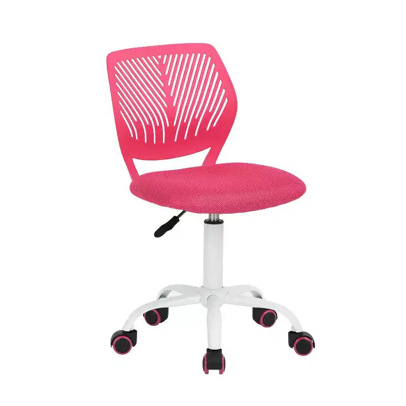 Sedia da scrivania FurnitureR senza braccioli, carina, ergonomica, piccola, girevole, regolabile, leggera, con ruote, rosa acceso