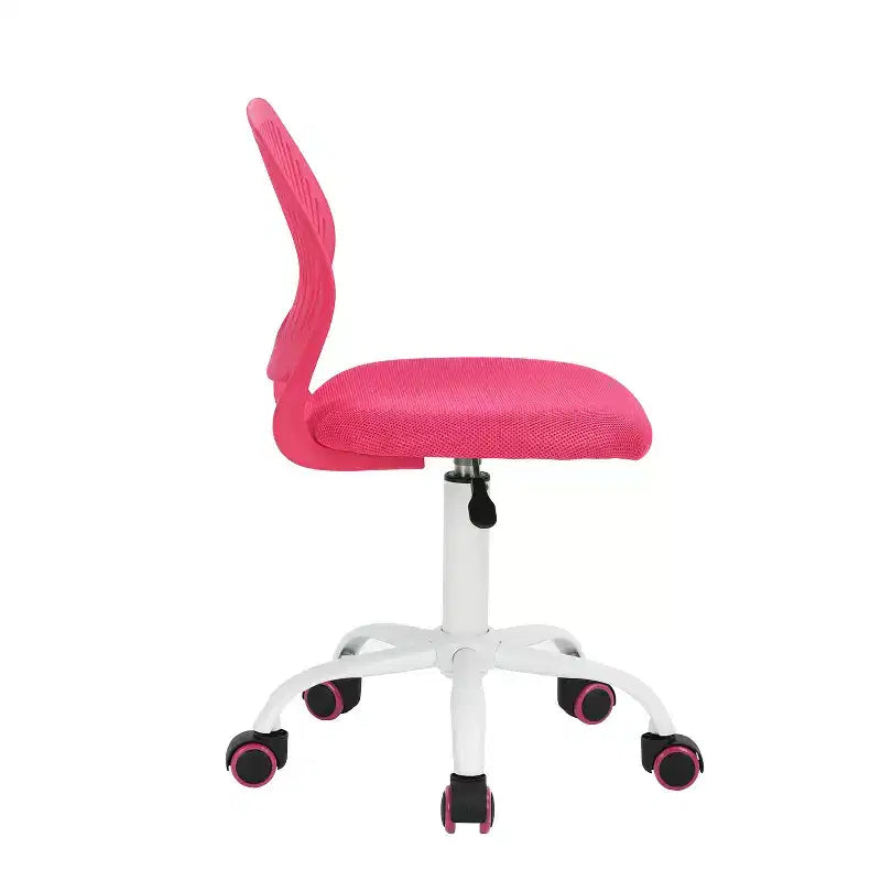 Sedia da scrivania FurnitureR senza braccioli, carina, ergonomica, piccola, girevole, regolabile, leggera, con ruote, rosa acceso