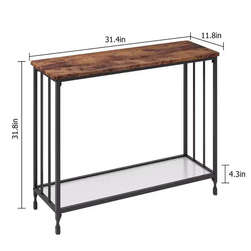 Consolle da Ingresso Industriale a 2 Ripiani con Ripiano in Vetro (Marrone Rustico, per Soggiorno/Ingresso/Camera da Letto)