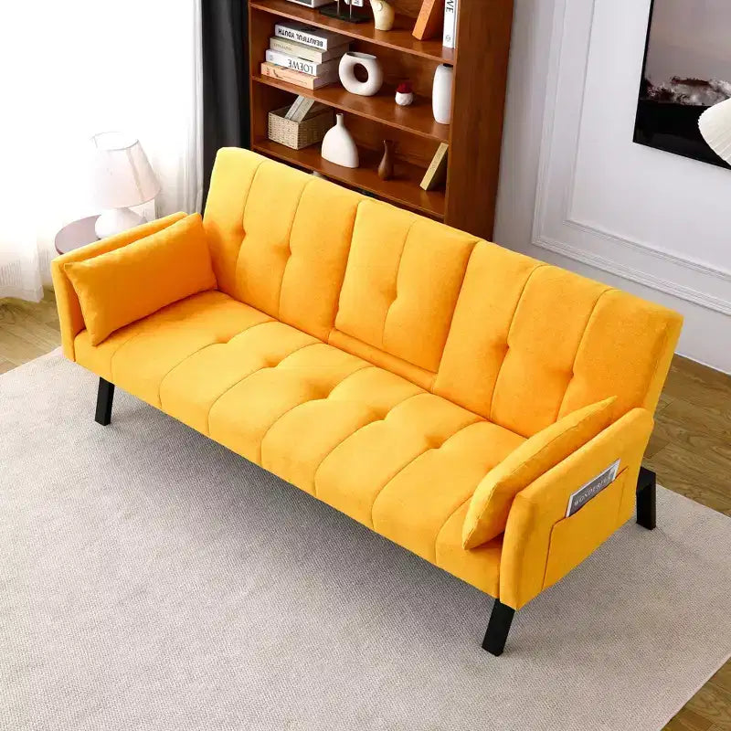 Divano Letto Multifunzionale in Cotone da 70 Pollici con Portabicchieri e Contenitore Laterale per Soggiorno e Camera da Letto, Giallo