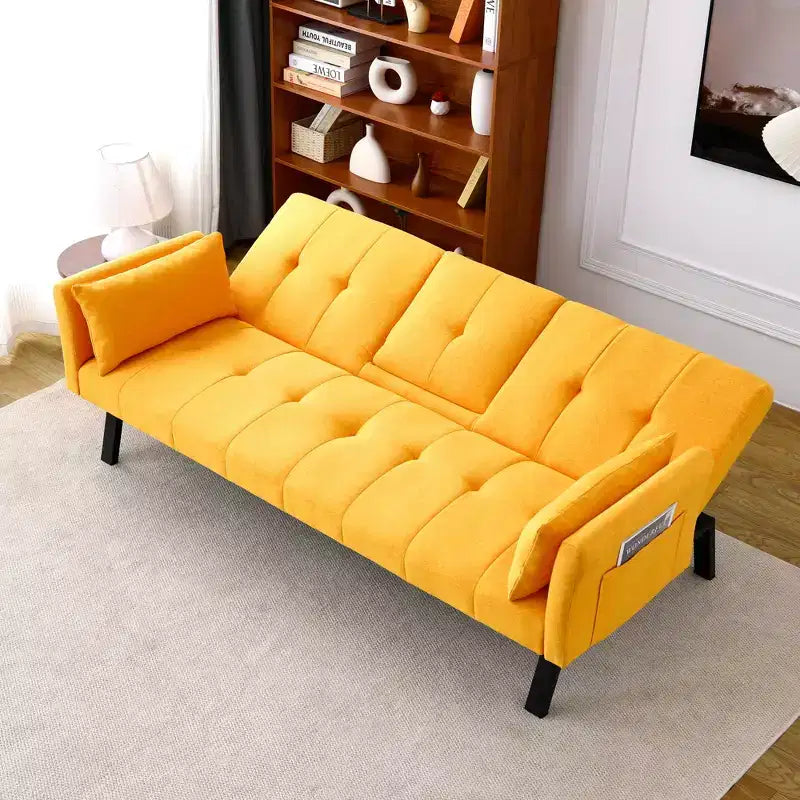 Divano Letto Multifunzionale in Cotone da 70 Pollici con Portabicchieri e Contenitore Laterale per Soggiorno e Camera da Letto, Giallo
