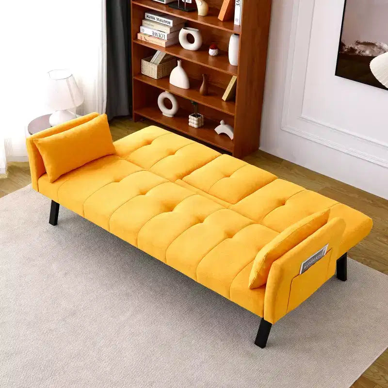 Divano Letto Multifunzionale in Cotone da 70 Pollici con Portabicchieri e Contenitore Laterale per Soggiorno e Camera da Letto, Giallo