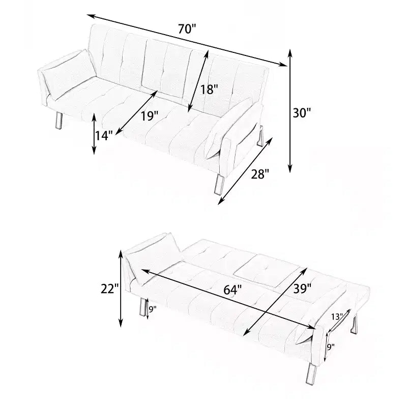 Divano Letto Multifunzionale in Cotone da 70 Pollici con Portabicchieri e Contenitore Laterale per Soggiorno e Camera da Letto, Giallo