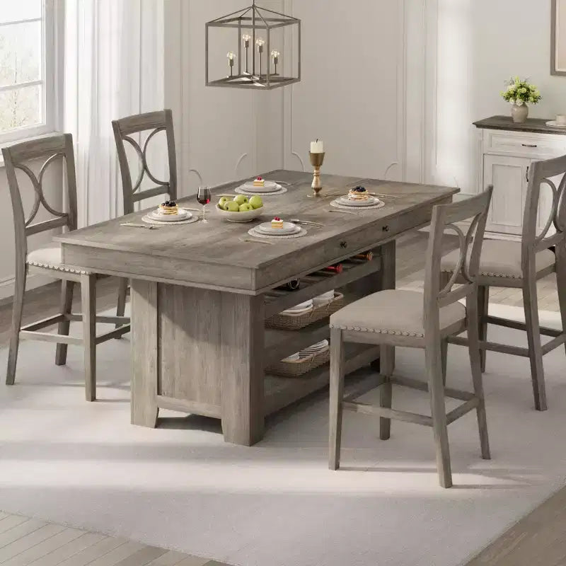 Isola da Cucina da 60 Pollici con Ripiani, Isola Fissa Stile Rustico a 4 Livelli con Ampio Piano di Lavoro per Cucina, Sala da Pranzo, Soggiorno