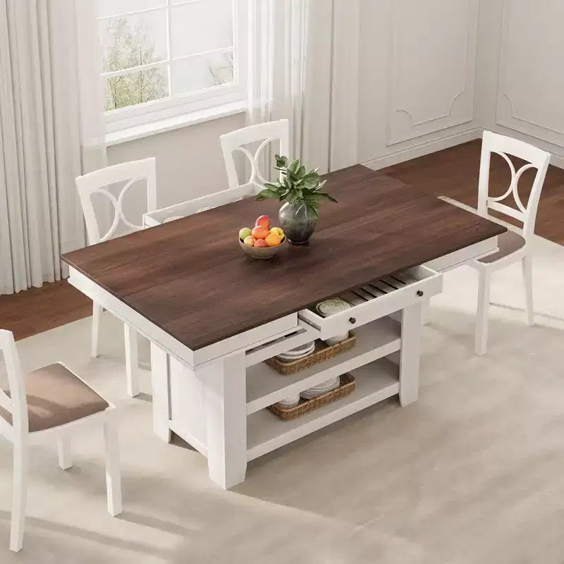 Isola da Cucina da 60 Pollici con Ripiani, Isola Fissa Stile Rustico a 4 Livelli con Ampio Piano di Lavoro per Cucina, Sala da Pranzo, Soggiorno