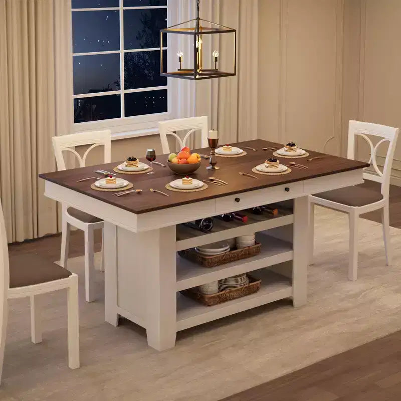 Isola da Cucina da 60 Pollici con Ripiani, Isola Fissa Stile Rustico a 4 Livelli con Ampio Piano di Lavoro per Cucina, Sala da Pranzo, Soggiorno