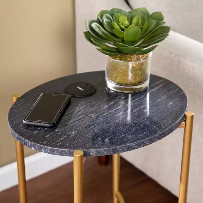 Tavolino Clarvin con Stazione di Ricarica Wireless, Oro/Nero