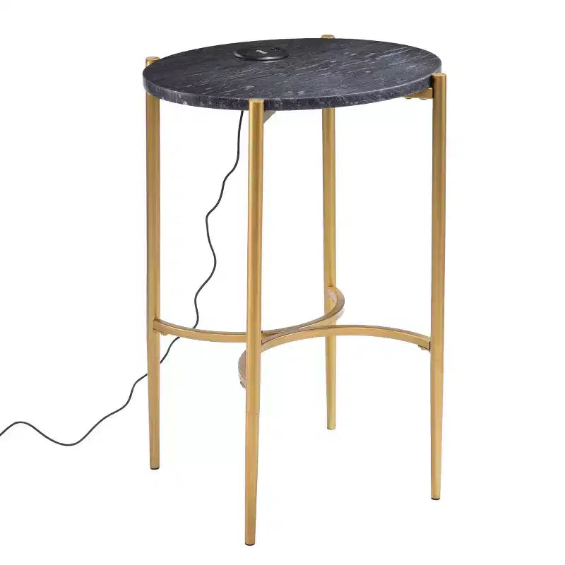 Tavolino Clarvin con Stazione di Ricarica Wireless, Oro/Nero