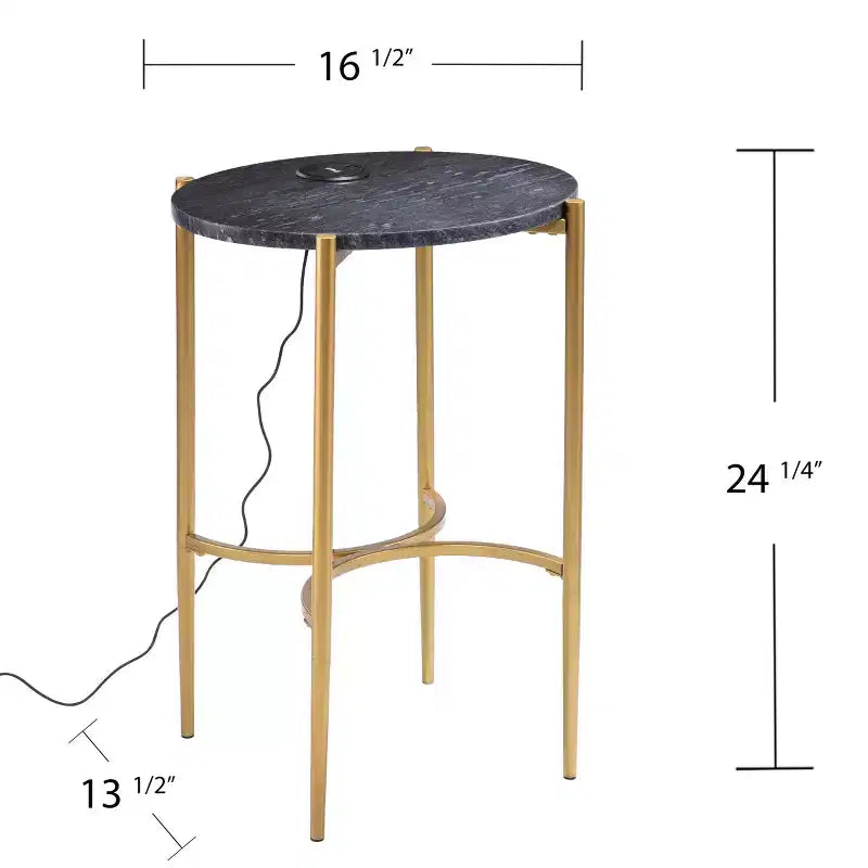 Tavolino Clarvin con Stazione di Ricarica Wireless, Oro/Nero