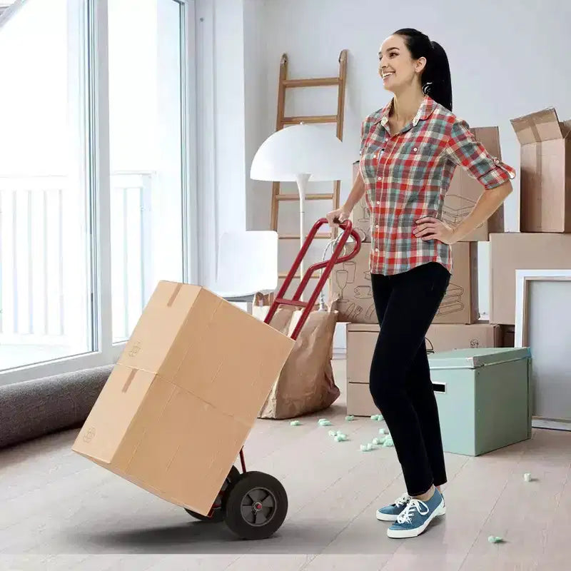 Carrello manuale per impieghi gravosi con capacità di 300 kg con piastra pieghevole, nero/rosso