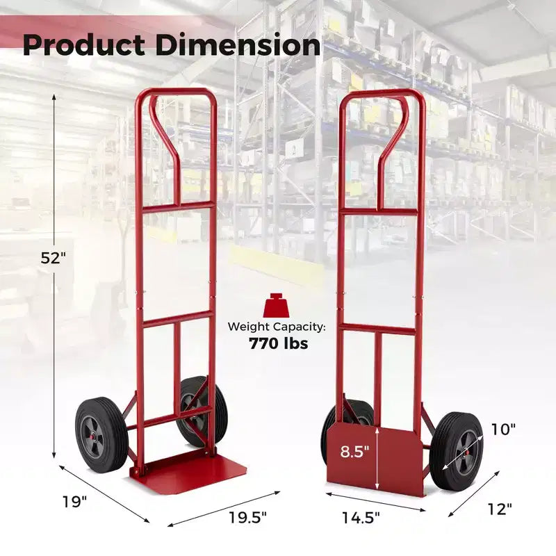 Carrello manuale per impieghi gravosi con capacità di 300 kg con piastra pieghevole, nero/rosso