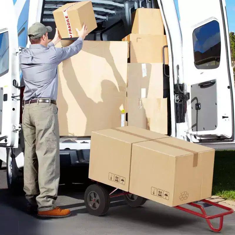 Carrello manuale per impieghi gravosi con capacità di 300 kg con piastra pieghevole, nero/rosso