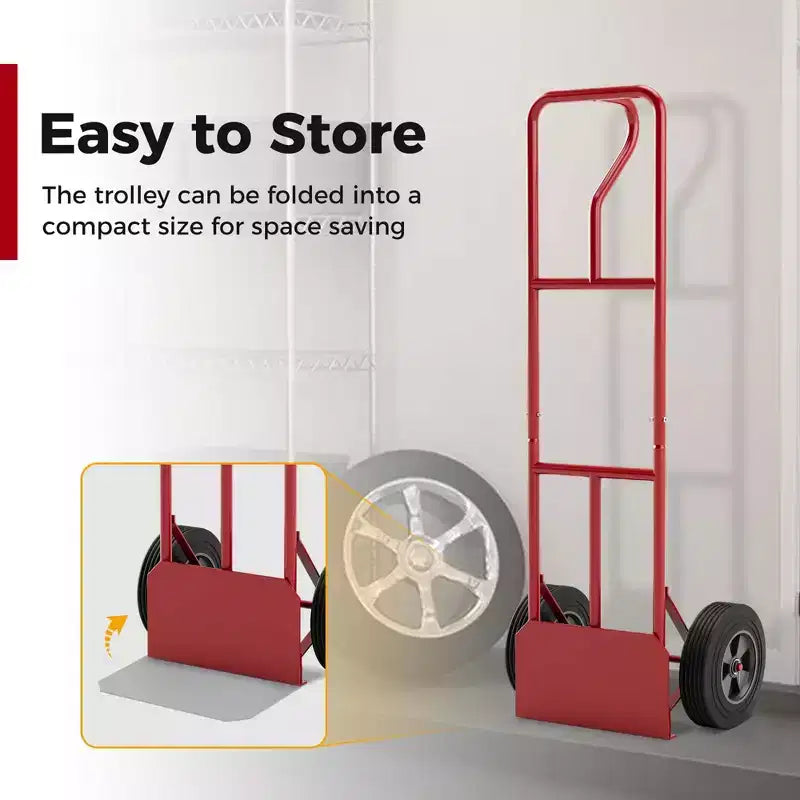 Carrello manuale per impieghi gravosi con capacità di 300 kg con piastra pieghevole, nero/rosso