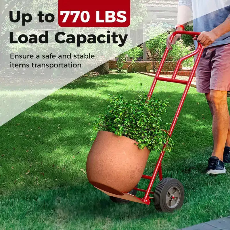 Carrello manuale per impieghi gravosi con capacità di 300 kg con piastra pieghevole, nero/rosso
