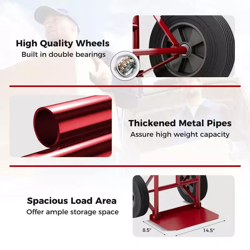 Carrello manuale per impieghi gravosi con capacità di 300 kg con piastra pieghevole, nero/rosso
