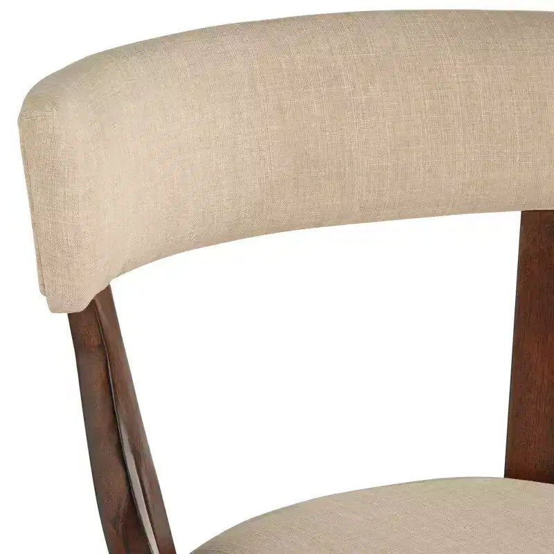Sgabello da bar Lev in legno di noce marrone da 24 pollici, rustico da fattoria, cuscino in lino beige con schienale e poggiapiedi per isola da cucina a casa