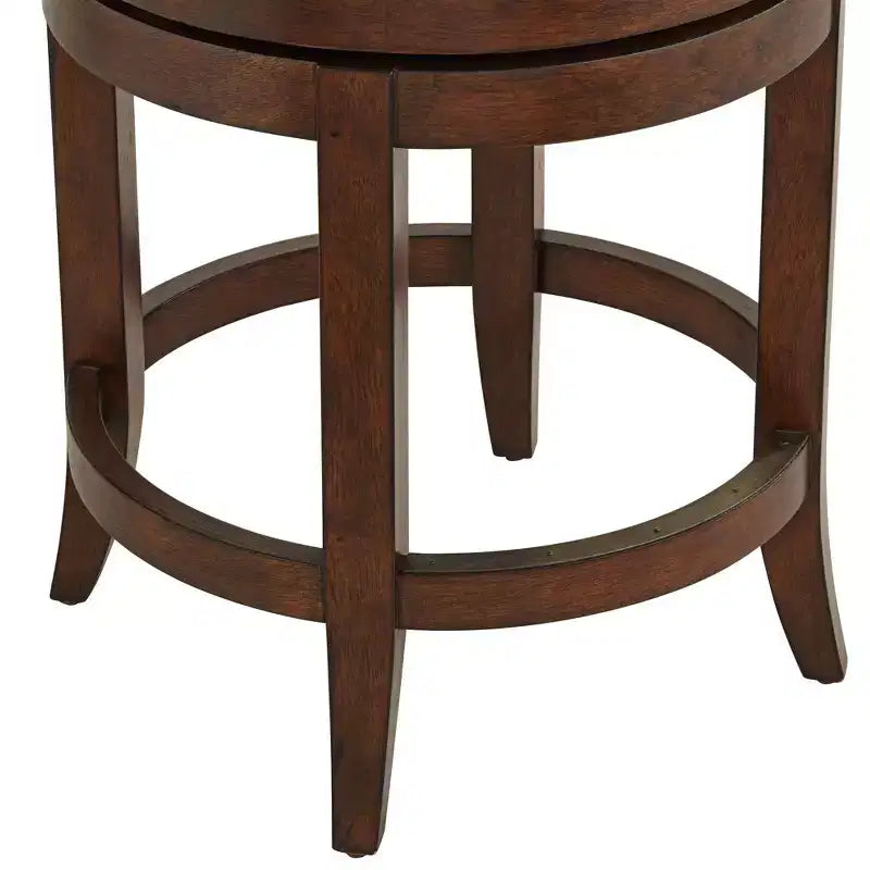 Sgabello da bar Lev in legno di noce marrone da 24 pollici, rustico da fattoria, cuscino in lino beige con schienale e poggiapiedi per isola da cucina a casa