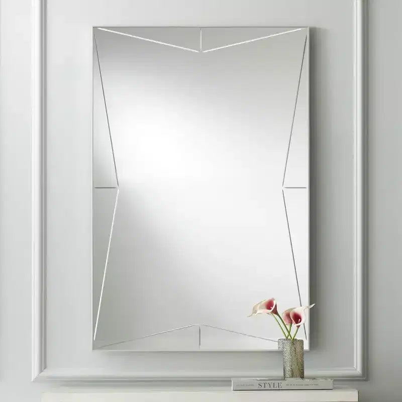 Specchio da parete decorativo rettangolare Relevei per vanità, cornice moderna in legno e metallo argentato, larghezza 26, per bagno, camera da letto, casa