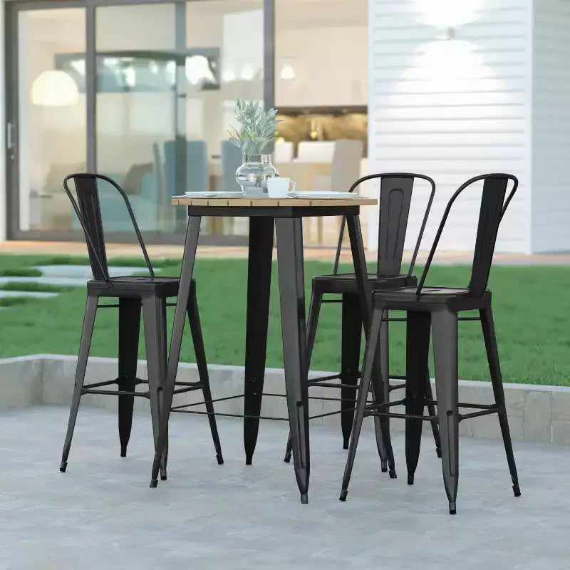 Tavolo Bar Alto per Interno/Esterno, Piano Tondo da 30" in Resina Polimerica per Tutte le Stagioni con Base in Acciaio