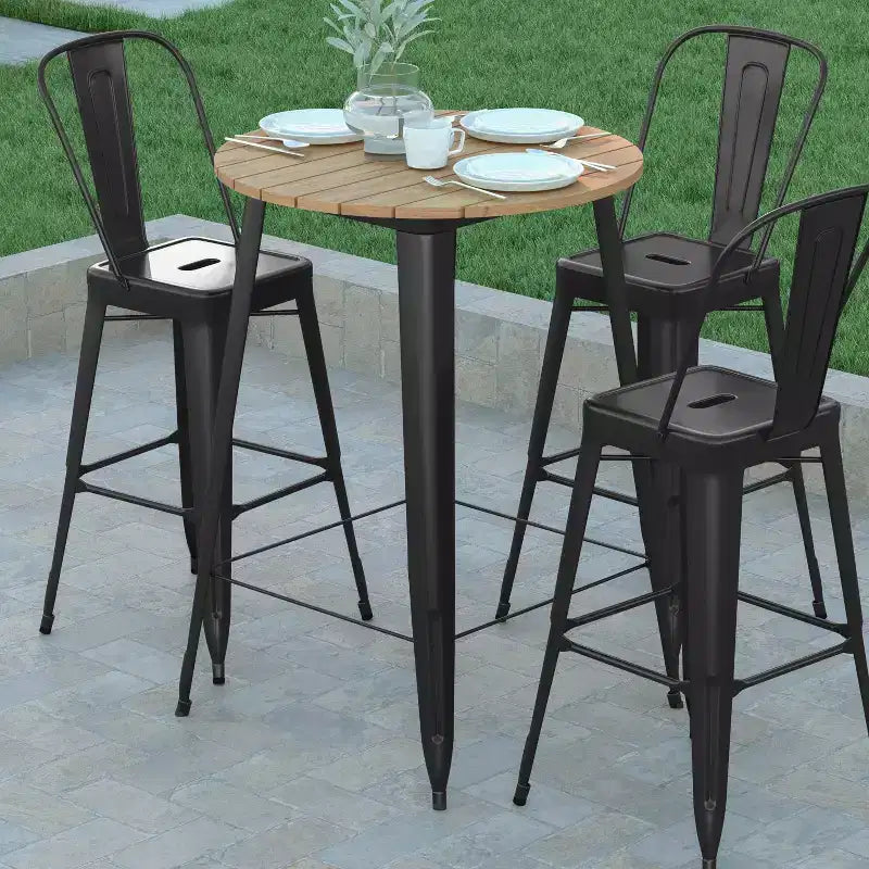 Tavolo Bar Alto per Interno/Esterno, Piano Tondo da 30" in Resina Polimerica per Tutte le Stagioni con Base in Acciaio