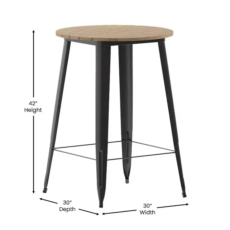 Tavolo Bar Alto per Interno/Esterno, Piano Tondo da 30" in Resina Polimerica per Tutte le Stagioni con Base in Acciaio