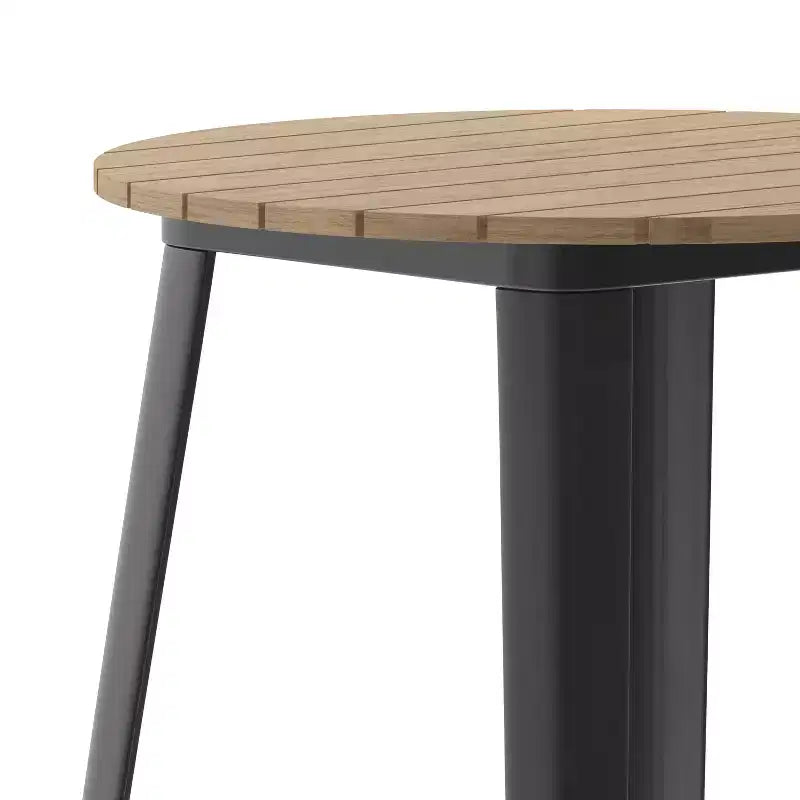 Tavolo Bar Alto per Interno/Esterno, Piano Tondo da 30" in Resina Polimerica per Tutte le Stagioni con Base in Acciaio