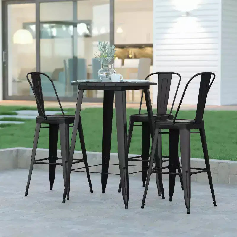 Tavolo Bar Alto per Interno/Esterno, Piano Tondo da 30" in Resina Polimerica per Tutte le Stagioni con Base in Acciaio