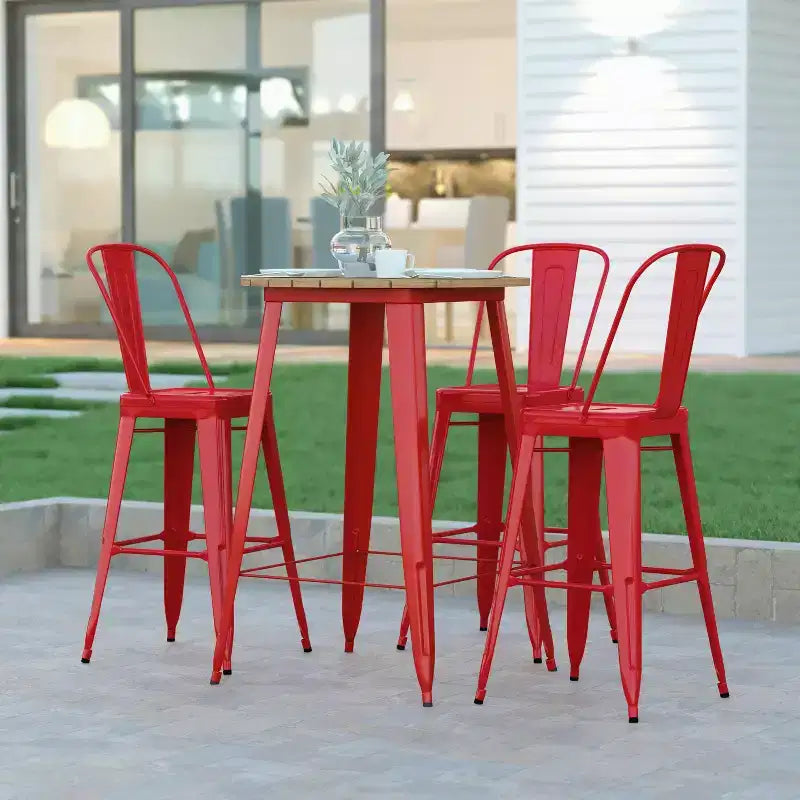Tavolo Bar Alto per Interno/Esterno, Piano Tondo da 30" in Resina Polimerica per Tutte le Stagioni con Base in Acciaio