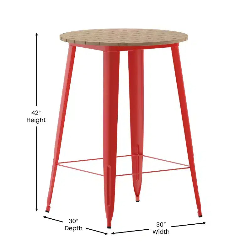Tavolo Bar Alto per Interno/Esterno, Piano Tondo da 30" in Resina Polimerica per Tutte le Stagioni con Base in Acciaio