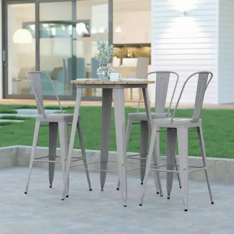 Tavolo Bar Alto per Interno/Esterno, Piano Tondo da 30" in Resina Polimerica per Tutte le Stagioni con Base in Acciaio