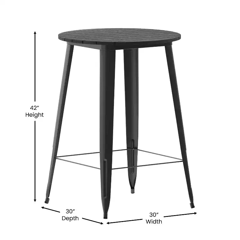 Tavolo Bar Alto per Interno/Esterno, Piano Tondo da 30" in Resina Polimerica per Tutte le Stagioni con Base in Acciaio