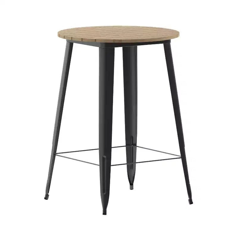 Tavolo Bar Alto per Interno/Esterno, Piano Tondo da 30" in Resina Polimerica per Tutte le Stagioni con Base in Acciaio