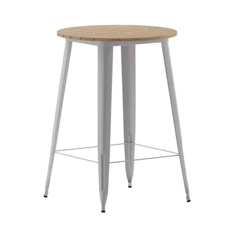 Tavolo Bar Alto per Interno/Esterno, Piano Tondo da 30" in Resina Polimerica per Tutte le Stagioni con Base in Acciaio